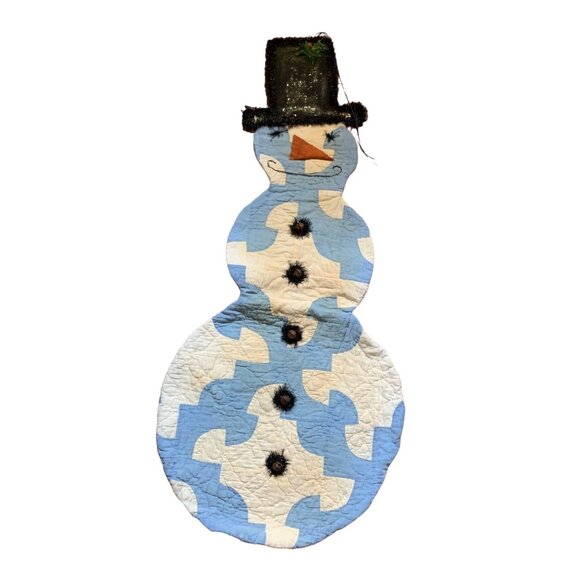 Vintage Quilted Snowman Wall Hanging with Top Hat & Buttons 45" tall - Picture 1 of 16